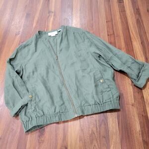 Cynthia Rowley 100% Linen Bomer Jacket Zip Front Size Small